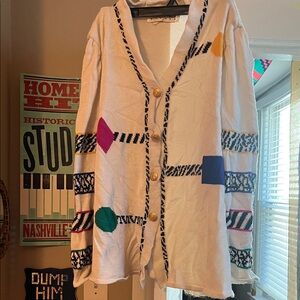 Colorful Geometric Cardigan with Gold Buttons